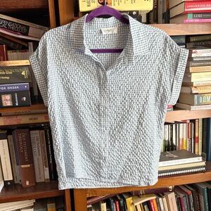 Light Blue Seersucker Short Sleeve Women's Top